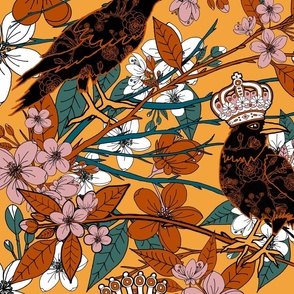 Royal Ravens and Autumn Blossoms (large scale) 