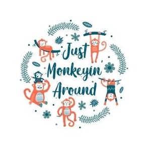 4" Circle Panel Just Monkeyin' Around Funny Monkeys for Embroidery Hoop Projects Iron On Patches Quilt Squares