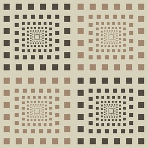 Receding Squares in beige and charcoal on a cream background.