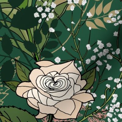 Emerald Green and Blush Pink and Rose Gold Garden (large scale) 