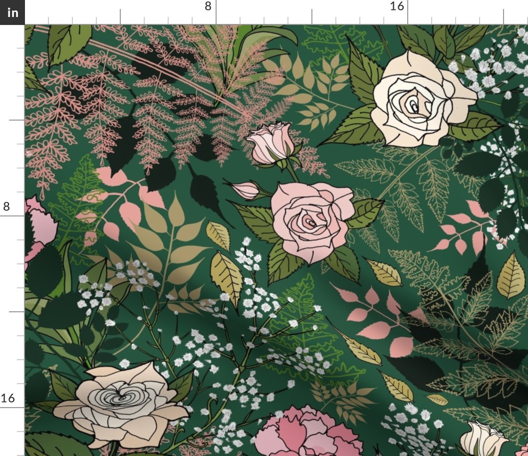 Emerald Green and Blush Pink and Rose Gold Garden (large scale) 