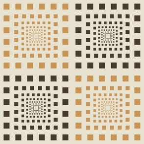 Receding Squares in peach and dark brown on a cream background.