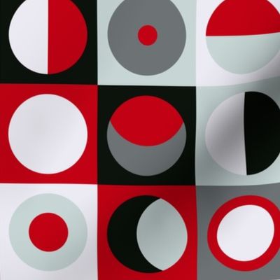 Retro Circle Squares Red Grey