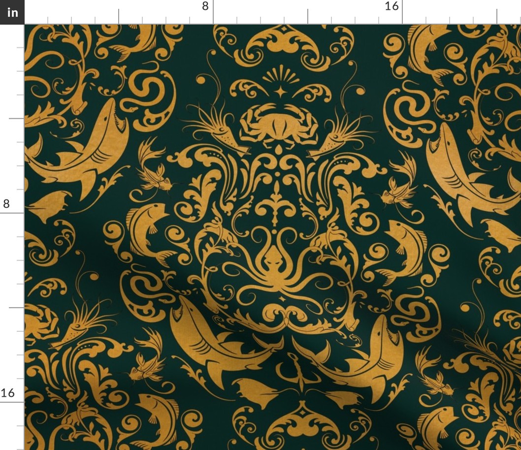 OCTOPUS'S GARDEN - STARFISH GOLD ON SEA GREEN BLACK