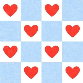 (2" scale) Heart Checks - Valentine's Day Hearts - red & light blue - LAD22