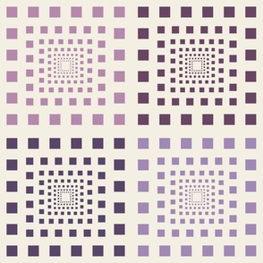 Receding Squares in purple, lavender, mauve, pink on an off-white background.
