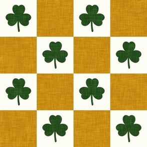 (2" scale) Shamrock Checks - St Patricks Day Check - gold/dark green - LAD23