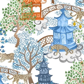 Party Leopards in Pagoda Forest Navy_ Cobalt and Rust copy