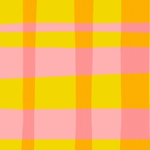 Orange pink yellow Gingham. So cute fabric!