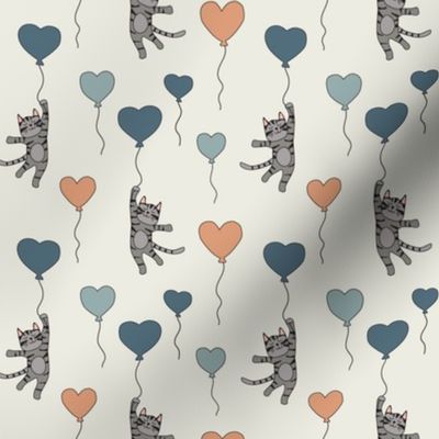 cValentine's Day Cats and Heart Balloons neutral 1 1/2 inch