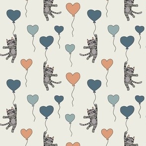 cValentine's Day Cats and Heart Balloons neutral 1 1/2 inch