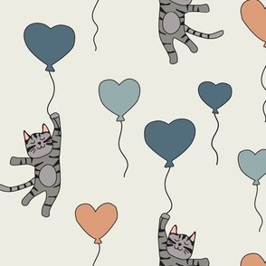 Valentine's Day Cats and Heart Balloons neutral 3 inch