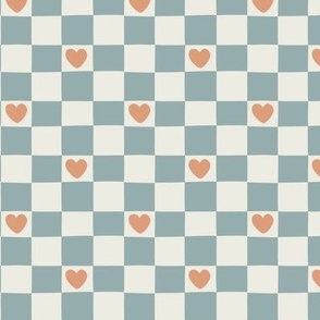 Neutral Heart Checkerboard on blue 3/4 inch