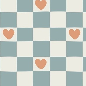 Neutral Heart Checkerboard on blue 1 1/2 inch
