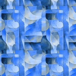 Watercolor Boho Handpainted Pattern Blue Smaller Scale