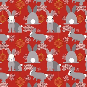 Year of the Rabbit - Chinese New Year - Small Scale - Poppy Red / Mustard
