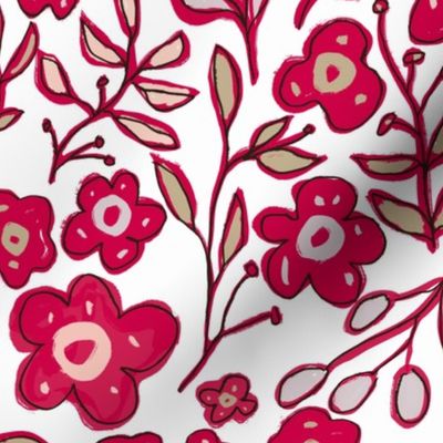 Viva Magenta Boho Floral White