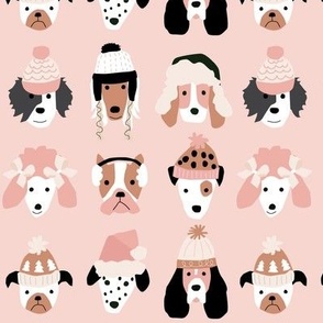 Pups in Winter Hats on Pink hats 1 1/2 inch