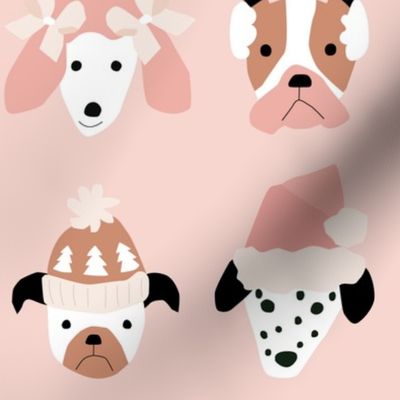 Pups in Winter Hats on Pink hats 3 inch