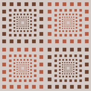 Receding Squares in rust and brown on an off-white background.