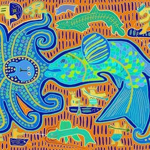 Tropical Sea Fish - Design 14088353 - Orange Navy Turquoise