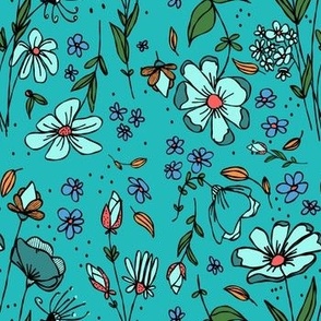 teal ditsy floral