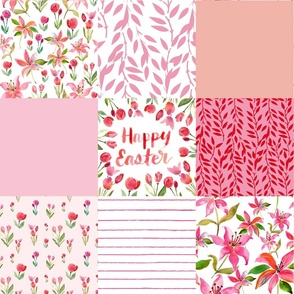 happy easter lilies and tulips cheater quilt - pink