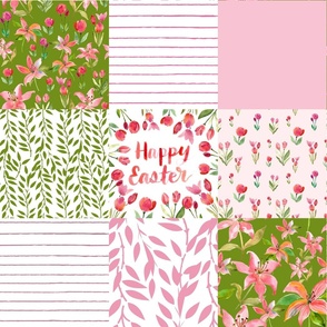 happy easter lilies and tulips cheater quilt - green