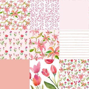 easter garden lilies and tulips cheater quilt - pink