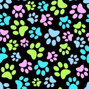 Pastel Paw Print Pattern Black