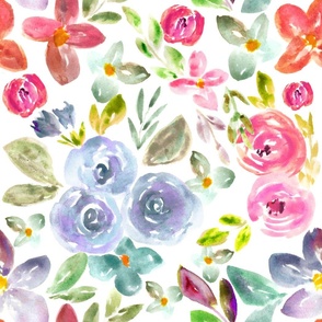 loose periwinkle spring watercolor florals - on white