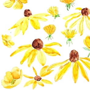 yellow  flowers watercolor pattern 