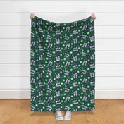 Large Scale Wild Thing Animal Paw Prints and Flowers Green and Navy