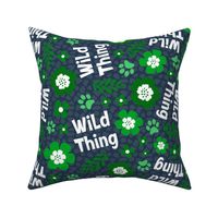 Large Scale Wild Thing Animal Paw Prints and Flowers Green and Navy