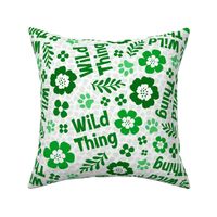Large Scale Wild Thing Animal Paw Prints and Flowers Green and White