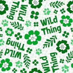 Medium Scale Wild Thing Animal Paw Prints and Flowers Green and White