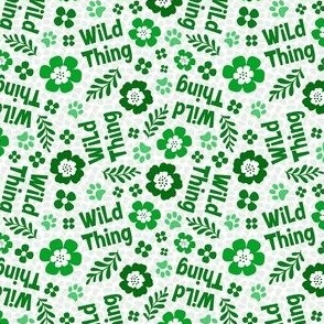 Small Scale Wild Thing Animal Paw Prints and Flowers Green and White