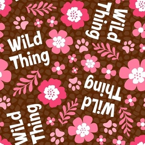 Large Scale Wild Thing Animal Paw Prints and Flowers Pink and Brown