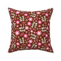 Medium Scale Wild Thing Animal Paw Prints and Flowers Pink and Brown