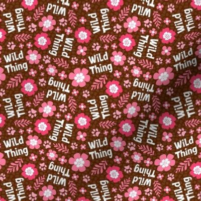 Small Scale Wild Thing Animal Paw Prints and Flowers Pink and Brown
