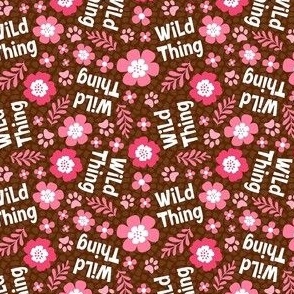 Small Scale Wild Thing Animal Paw Prints and Flowers Pink and Brown