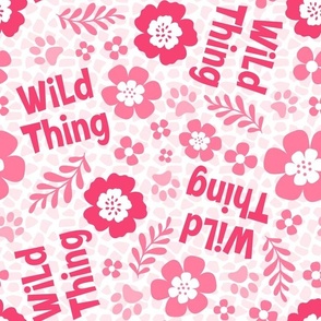 Large Scale Wild Thing Animal Paw Prints and Flowers Pink and White