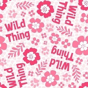 Medium Scale Wild Thing Animal Paw Prints and Flowers Pink and White