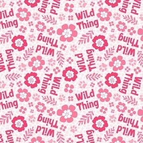 Small Scale Wild Thing Animal Paw Prints and Flowers Pink and White