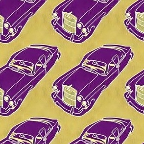 vintage cars in purple and mustard