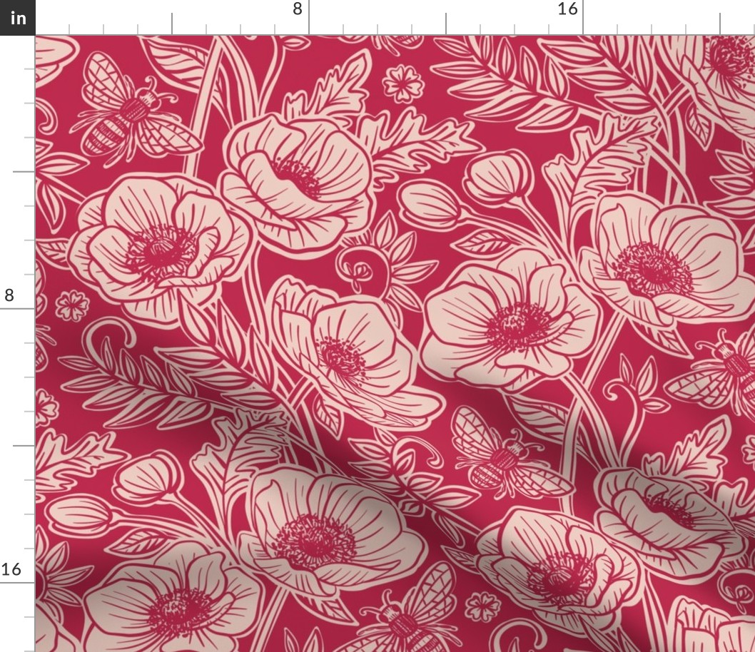 Bee Floral with Anemones in Viva Magenta - large