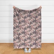 Bee Floral with Anemones in Desaturated Red, Blue Grey and Cream - large