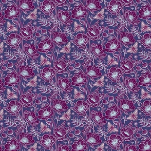 Bee Floral with Anemones in Deepest Plum and Blue - small