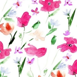 tuscan meadow with poppies and wild flowers - watercolor florals for modern summer home decor a392-2