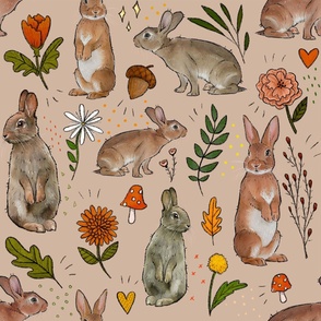 Large - Rabbits in the Garden - Year of the Rabbit